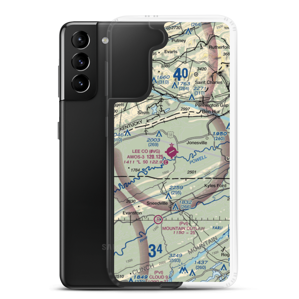 Lee County Airport (0VG) VFR Sectional Samsung Case Samsung Galaxy S21 Plus model shown