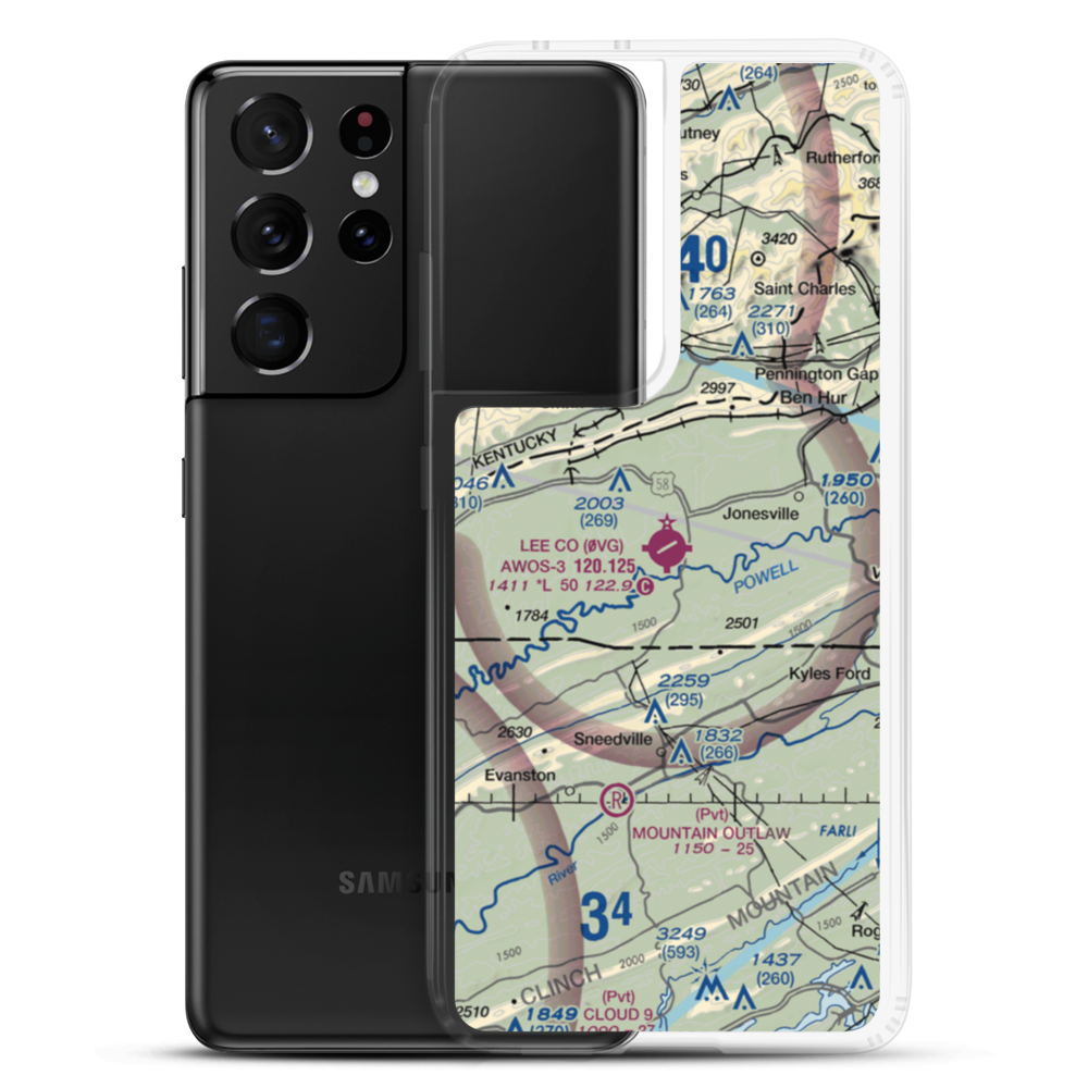 Lee County Airport (0VG) VFR Sectional Samsung Case Samsung Galaxy S21 Ultra model shown