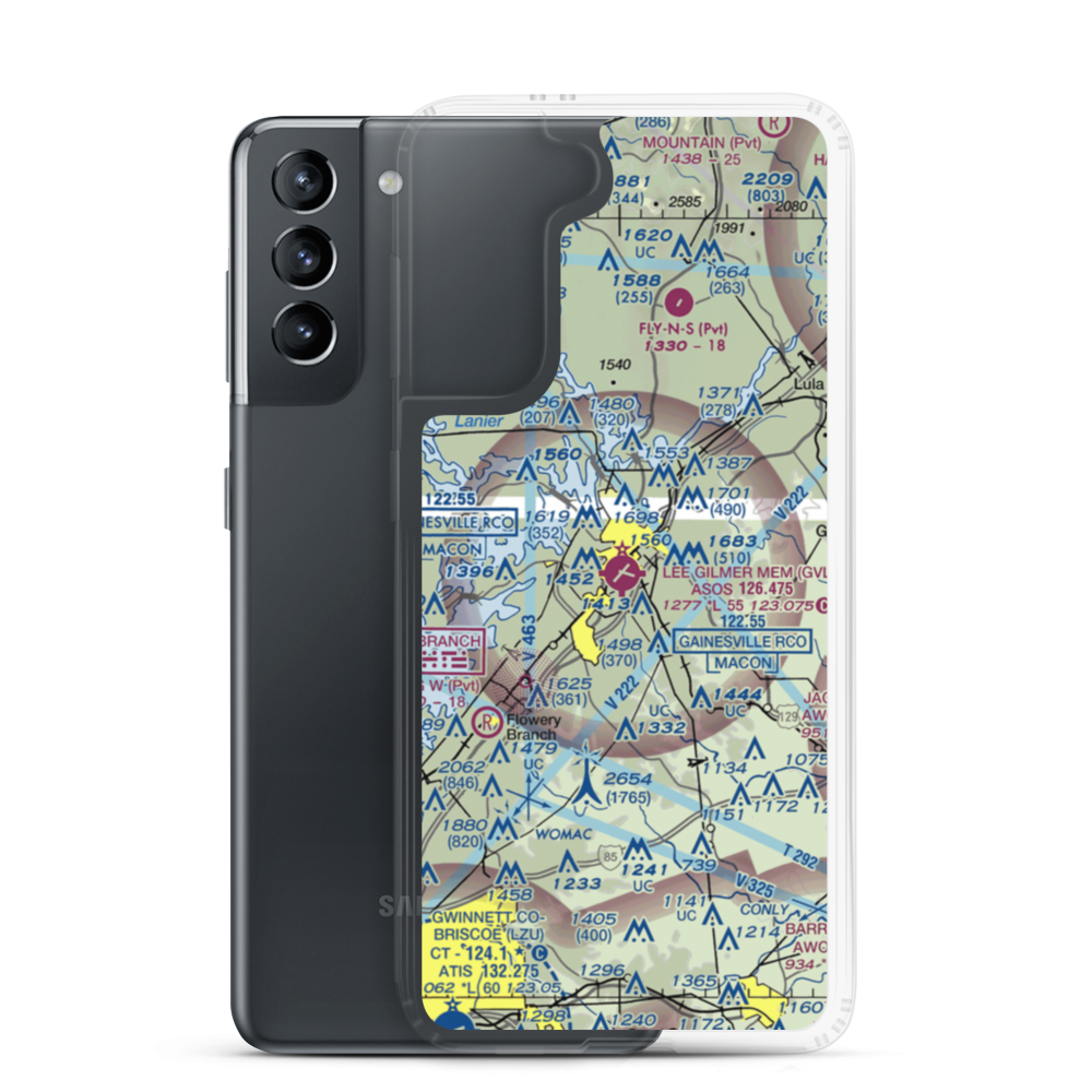 Lee Gilmer Memorial Airport (GVL) VFR Sectional Samsung Case Samsung Galaxy S21 model shown