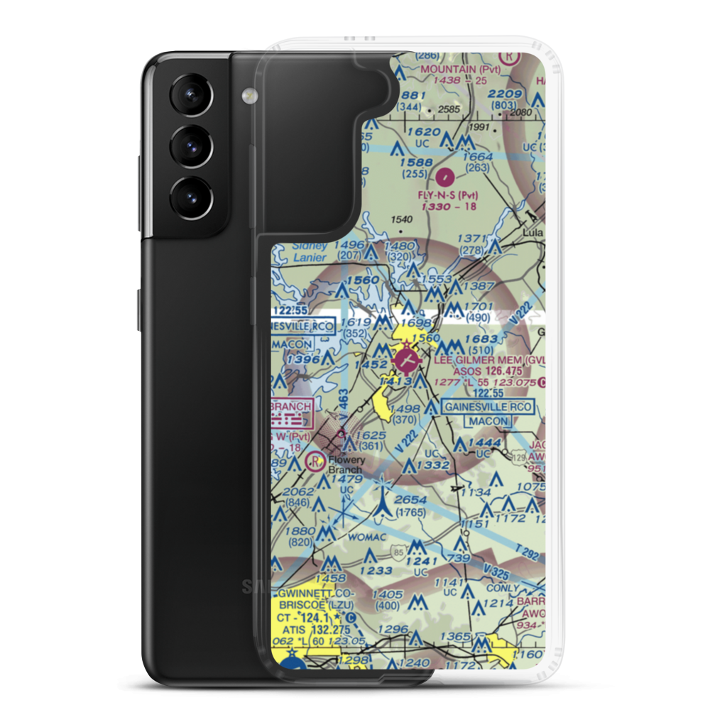 Lee Gilmer Memorial Airport (GVL) VFR Sectional Samsung Case Samsung Galaxy S21 Plus model shown