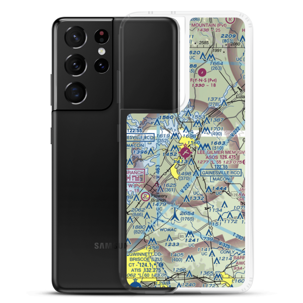 Lee Gilmer Memorial Airport (GVL) VFR Sectional Samsung Case Samsung Galaxy S21 Ultra model shown