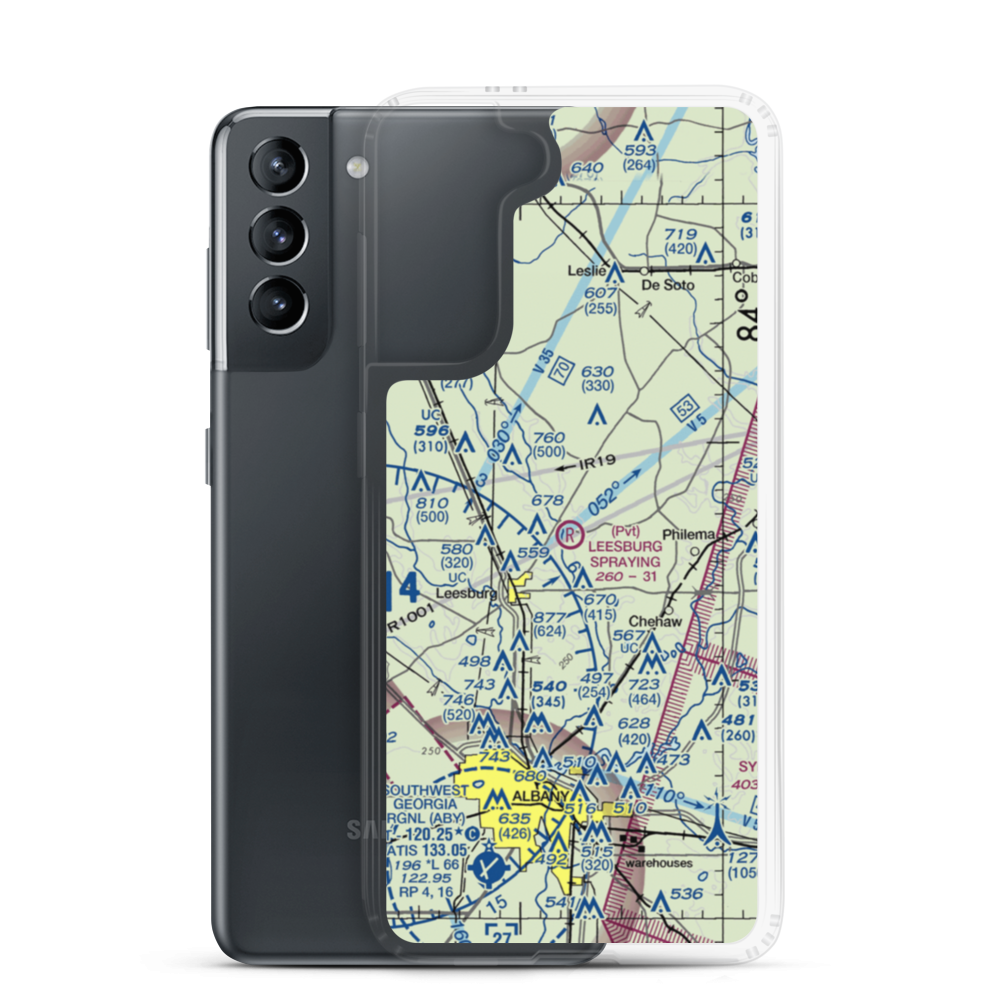 Leesburg Spraying Airport (8GA3) VFR Sectional Samsung Case Samsung Galaxy S21 model shown