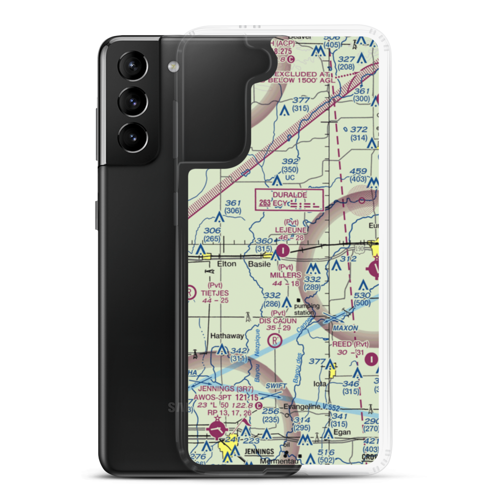 Lejeune Aerial Applications Airport (10LS) VFR Sectional Samsung Case Samsung Galaxy S21 Plus model shown