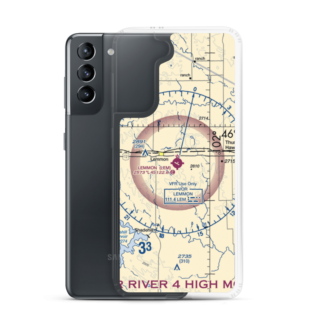 Lemmon Municipal Airport (LEM) VFR Sectional Samsung Case Samsung Galaxy S21 model shown
