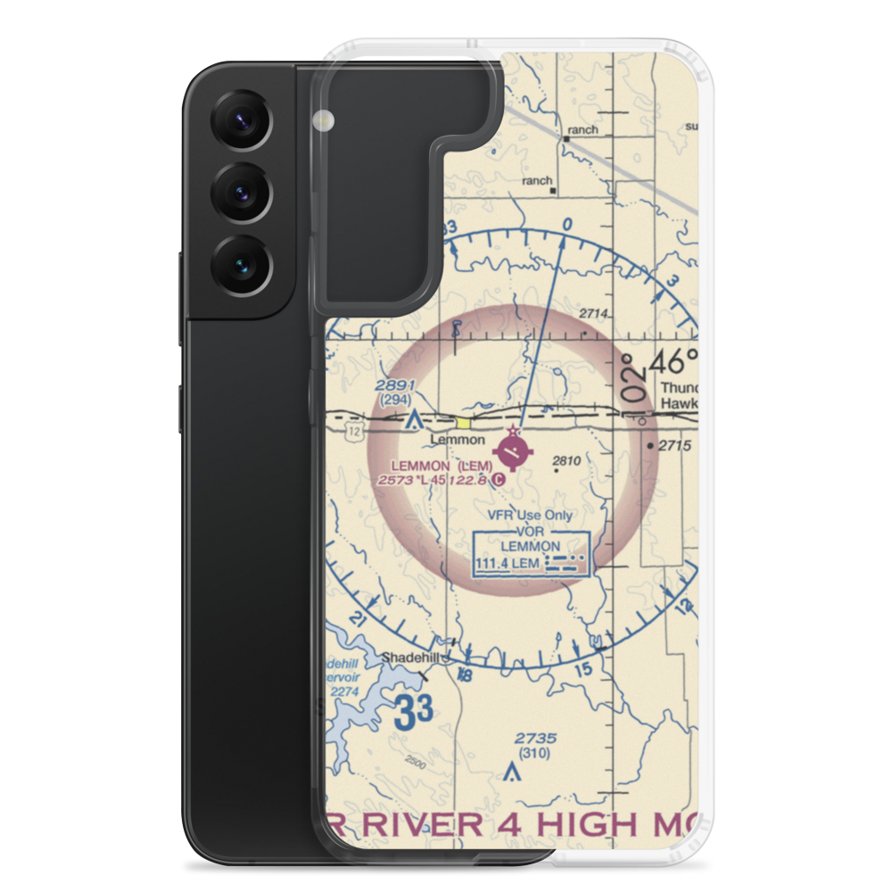 Lemmon Municipal Airport (LEM) VFR Sectional Samsung Case Samsung Galaxy S22 Plus model shown