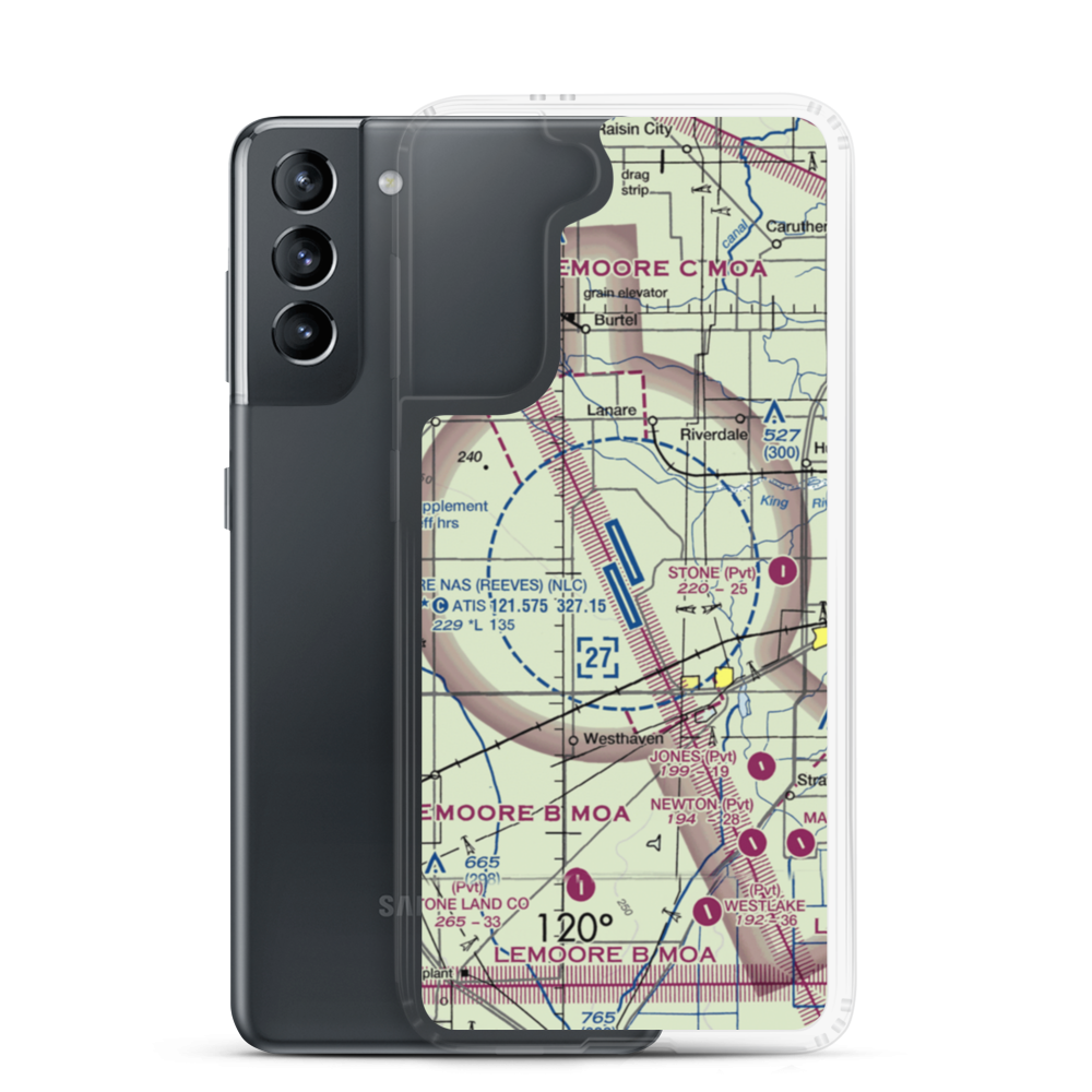 Lemoore Naval Air Station (Reeves Field) Airport (NLC) VFR Sectional Samsung Case Samsung Galaxy S21 model shown