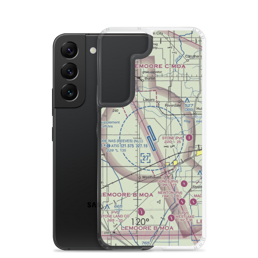 Lemoore Naval Air Station (Reeves Field) Airport (NLC) VFR Sectional Samsung Case Samsung Galaxy S22 model shown