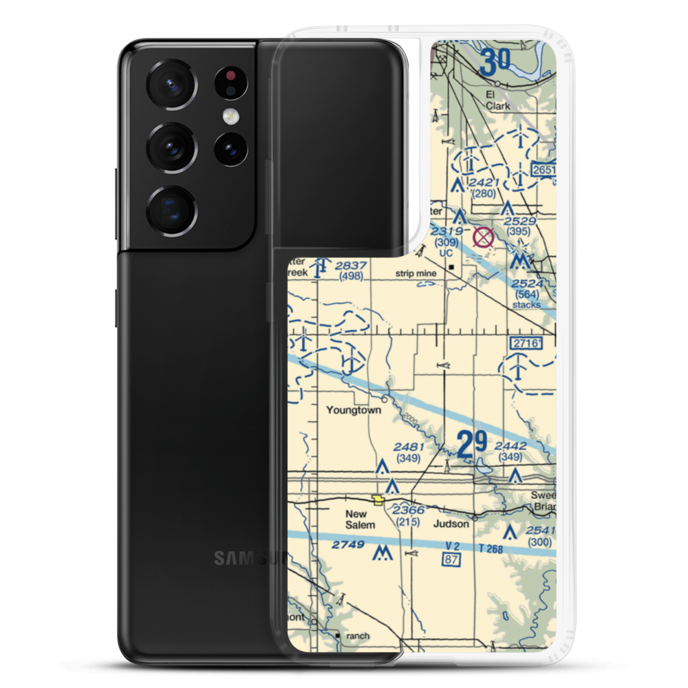 Letzring Airport (ND65) VFR Sectional Samsung Case Samsung Galaxy S21 Ultra model shown