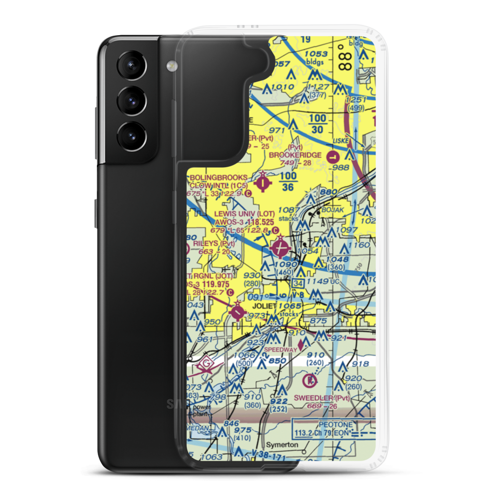 Lewis University Airport (LOT) VFR Sectional Samsung Case Samsung Galaxy S21 Plus model shown