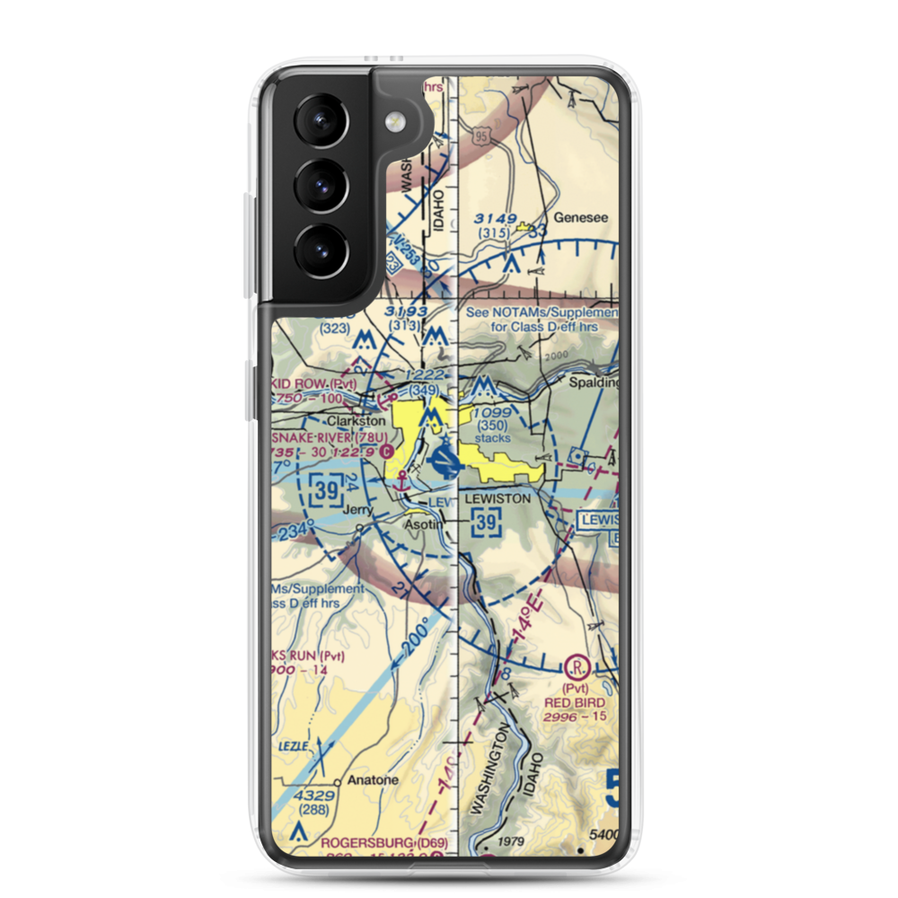Lewiston Nez Perce County Airport (LWS) VFR Sectional Samsung Case Samsung Galaxy S21 Plus model shown