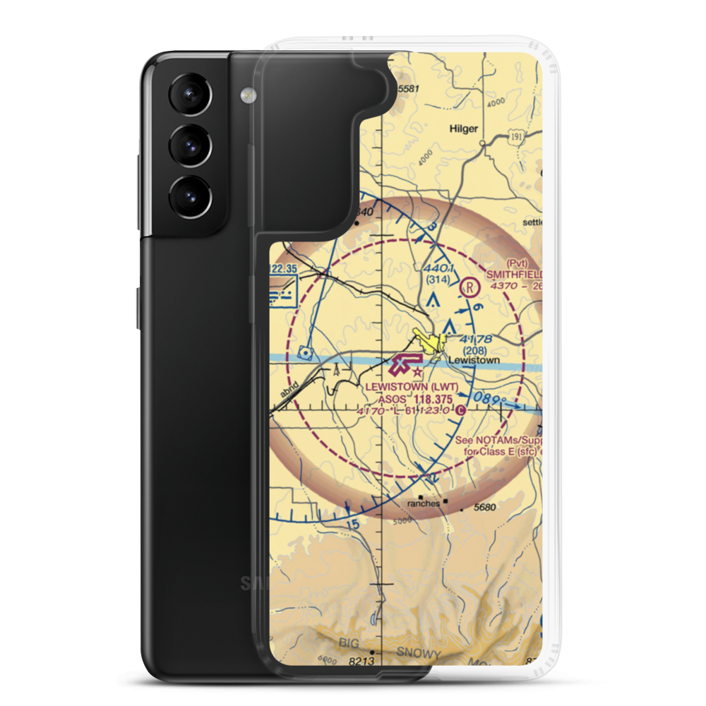Lewistown Municipal Airport (LWT) VFR Sectional Samsung Case Samsung Galaxy S21 Plus model shown