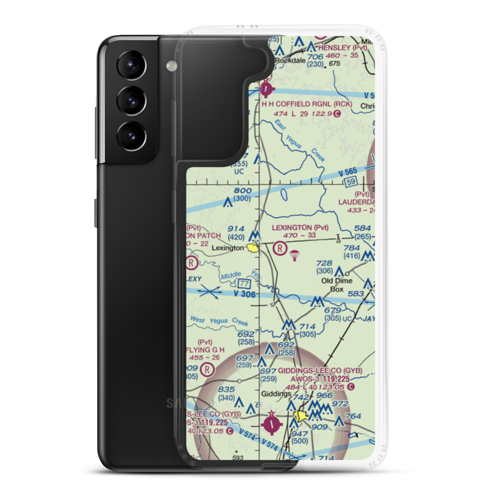 Lexington Airfield (TE75) VFR Sectional Samsung Case Samsung Galaxy S21 Plus model shown