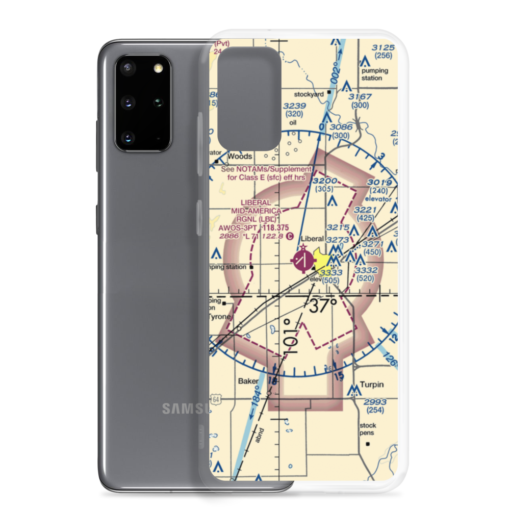 Liberal Mid-America Regional Airport (LBL) VFR Sectional Samsung Case Samsung Galaxy S20 Plus model shown