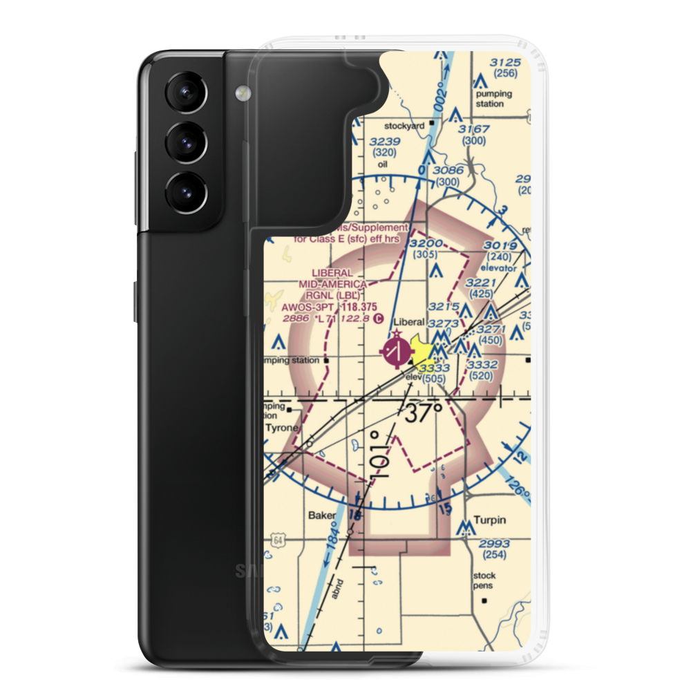 Liberal Mid-America Regional Airport (LBL) VFR Sectional Samsung Case Samsung Galaxy S21 Plus model shown