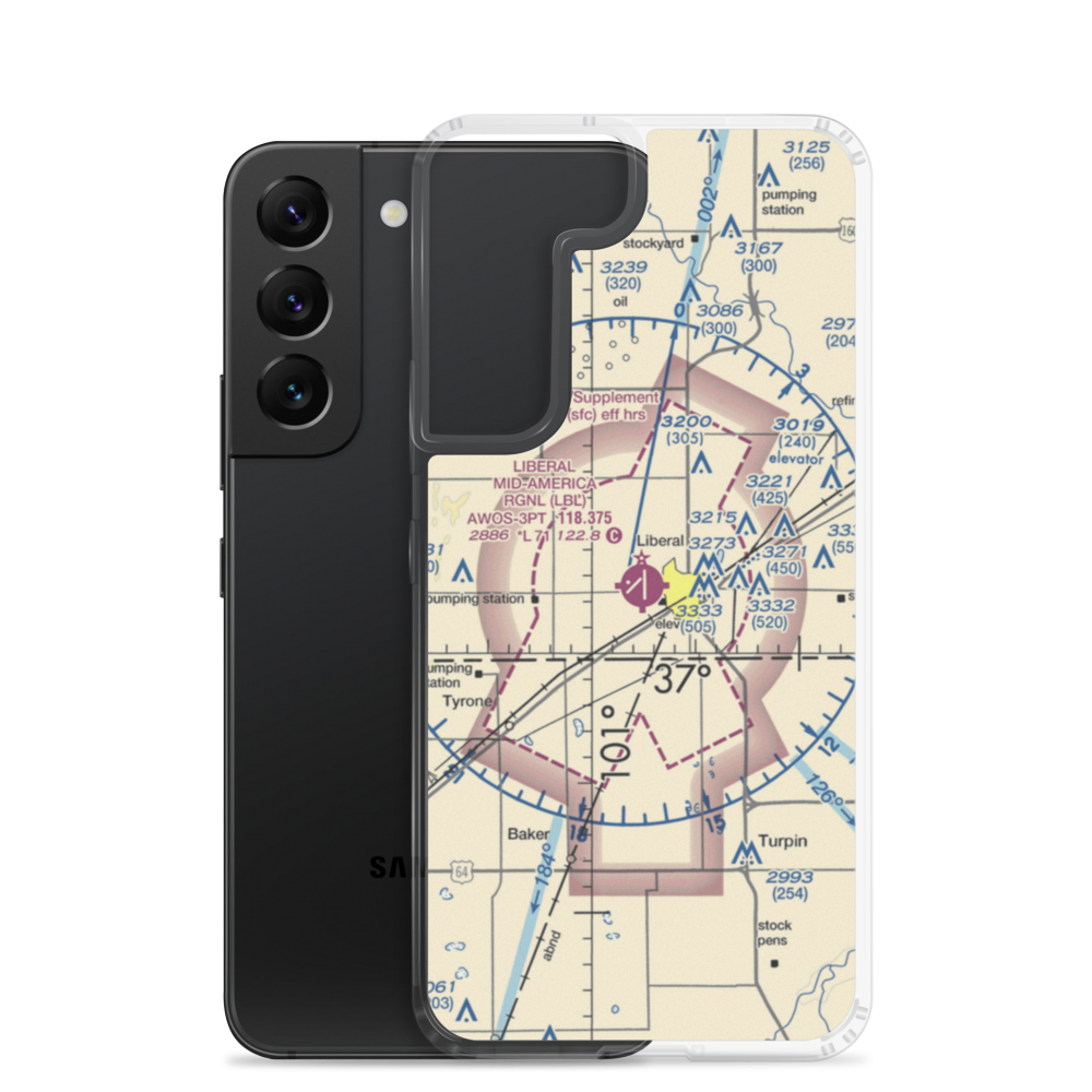 Liberal Mid-America Regional Airport (LBL) VFR Sectional Samsung Case Samsung Galaxy S22 model shown