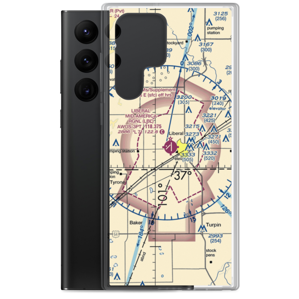 Liberal Mid-America Regional Airport (LBL) VFR Sectional Samsung Case Samsung Galaxy S22 Ultra model shown