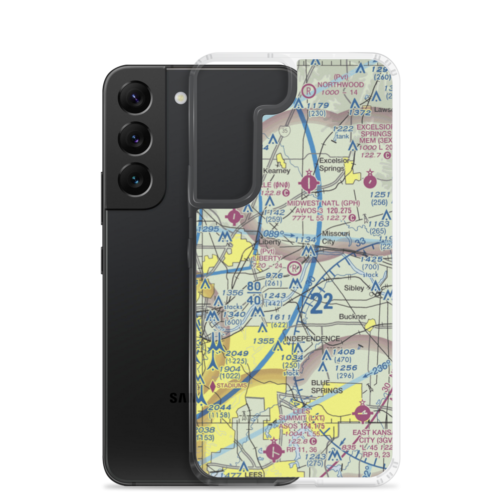 Liberty Landing Airport (4MO4) VFR Sectional Samsung Case Samsung Galaxy S22 model shown