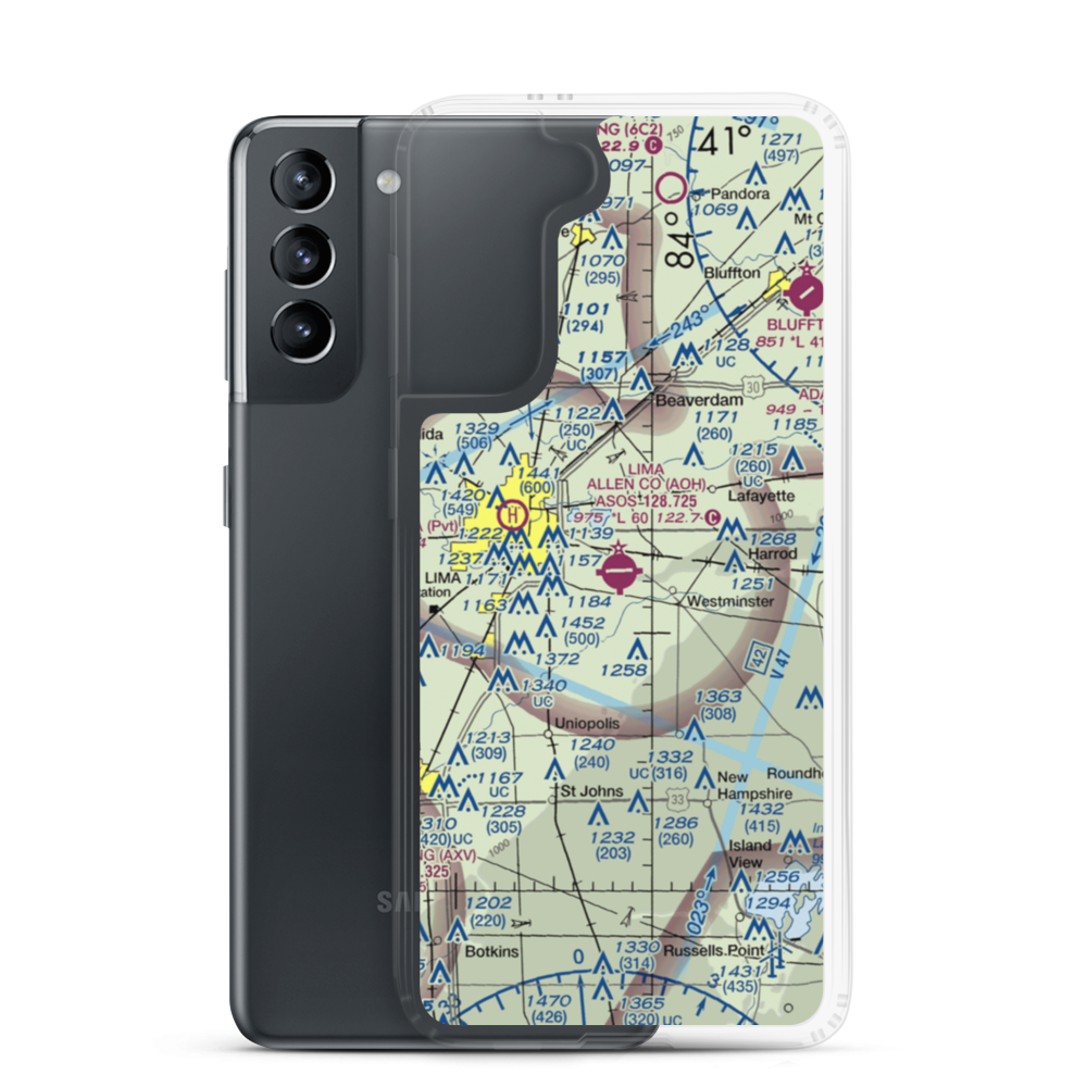 Lima Allen County Airport (AOH) VFR Sectional Samsung Case Samsung Galaxy S21 model shown