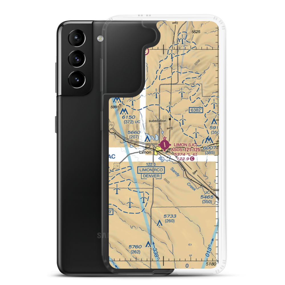 Limon Municipal Airport (LIC) VFR Sectional Samsung Case Samsung Galaxy S21 Plus model shown