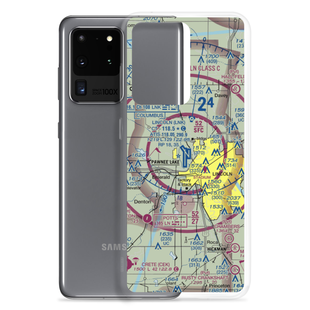 Lincoln Airport (LNK) VFR Sectional Samsung Case Samsung Galaxy S20 Ultra model shown