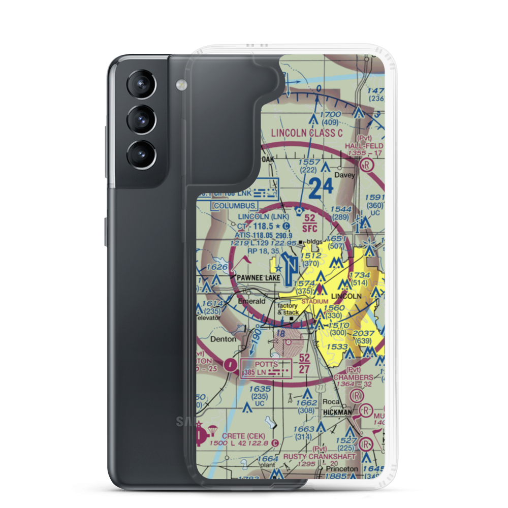Lincoln Airport (LNK) VFR Sectional Samsung Case Samsung Galaxy S21 model shown