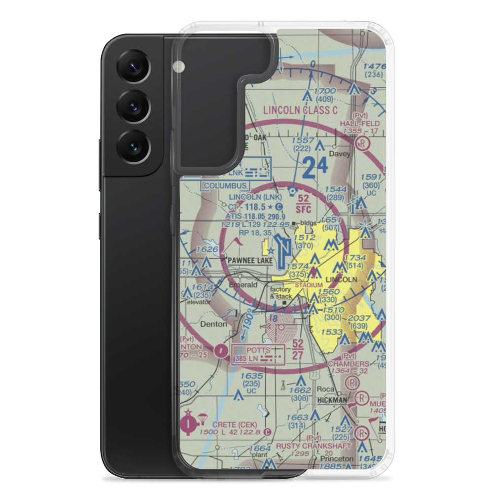 Lincoln Airport (LNK) VFR Sectional Samsung Case Samsung Galaxy S22 Plus model shown
