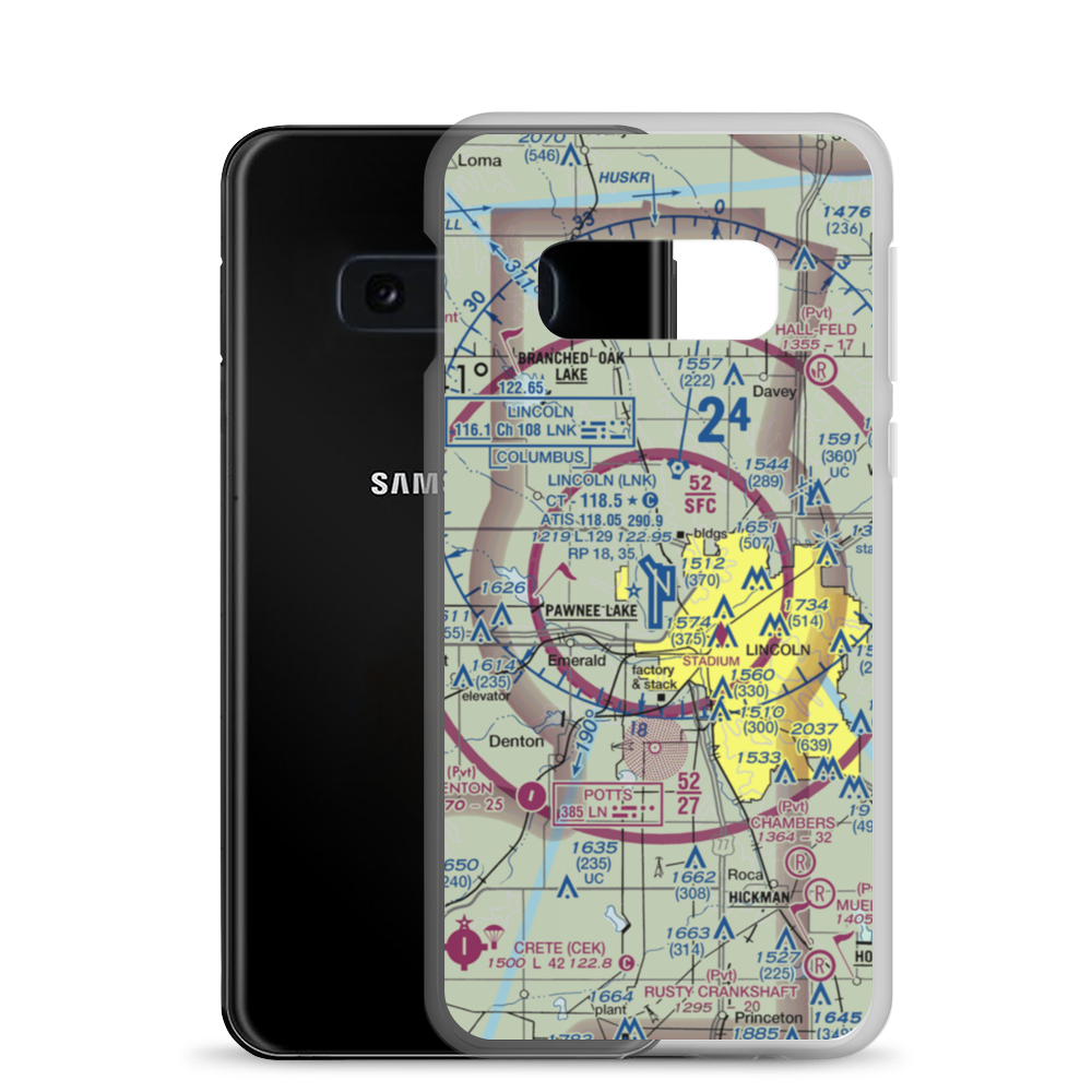 Lincoln Airport (LNK) VFR Sectional Samsung Case Samsung Galaxy S10e model shown