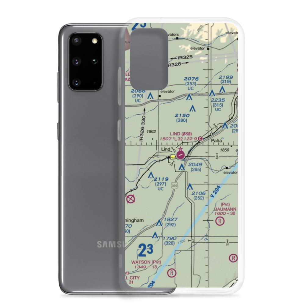 Lind Airport (0S0) VFR Sectional Samsung Case Samsung Galaxy S20 Plus model shown