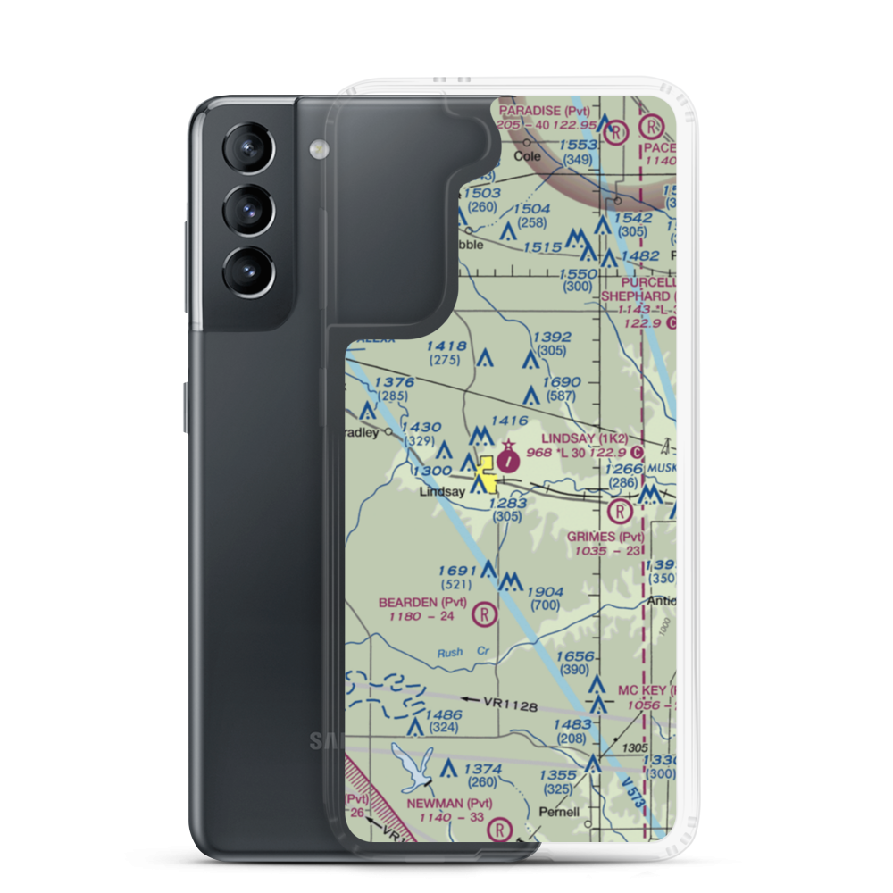 Lindsay Municipal Airport (1K2) VFR Sectional Samsung Case Samsung Galaxy S21 model shown