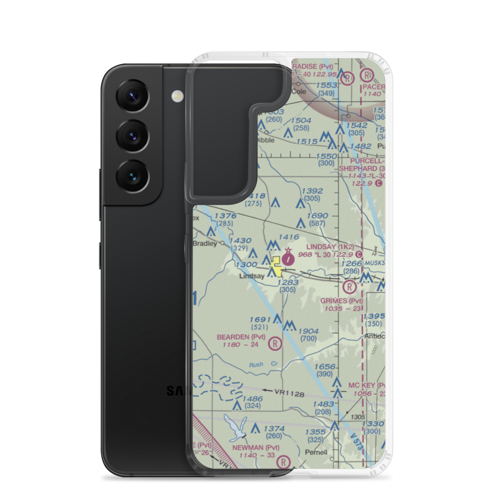 Lindsay Municipal Airport (1K2) VFR Sectional Samsung Case Samsung Galaxy S22 model shown