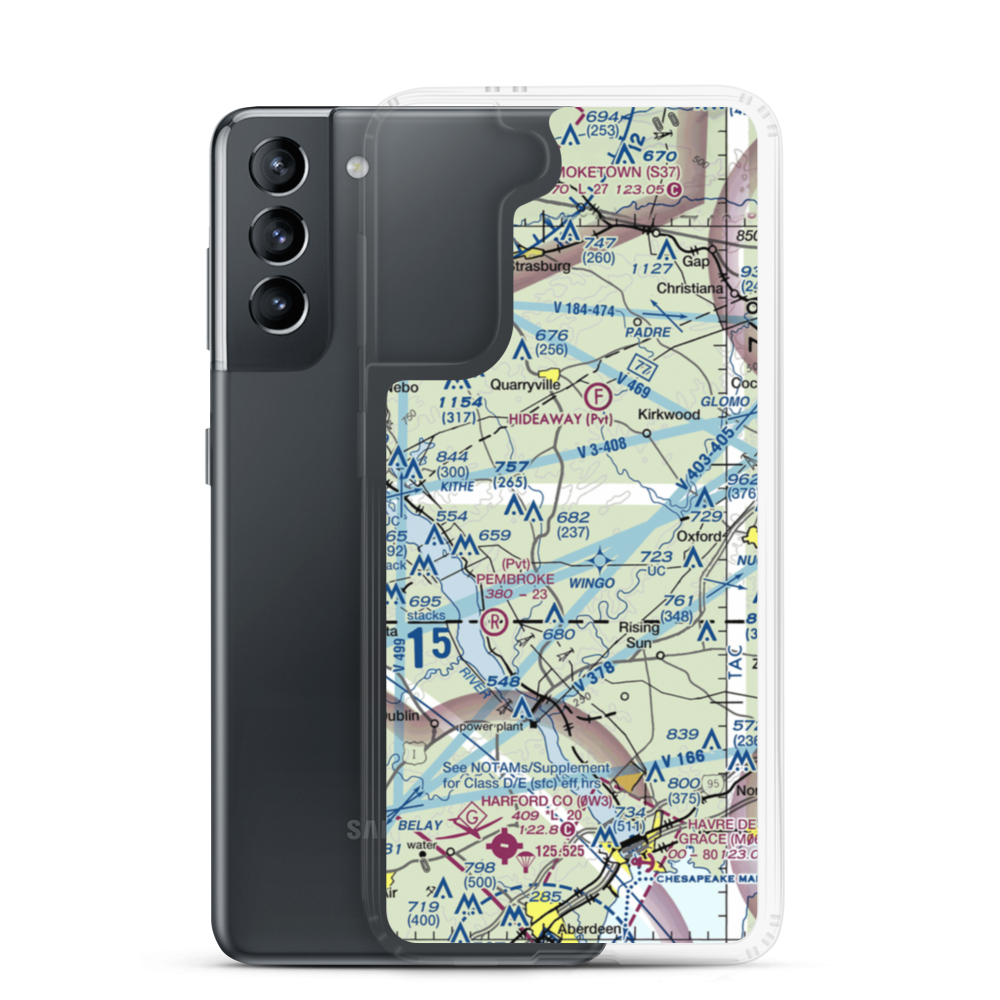 Little Britain Airport (79PA) VFR Sectional Samsung Case Samsung Galaxy S21 model shown