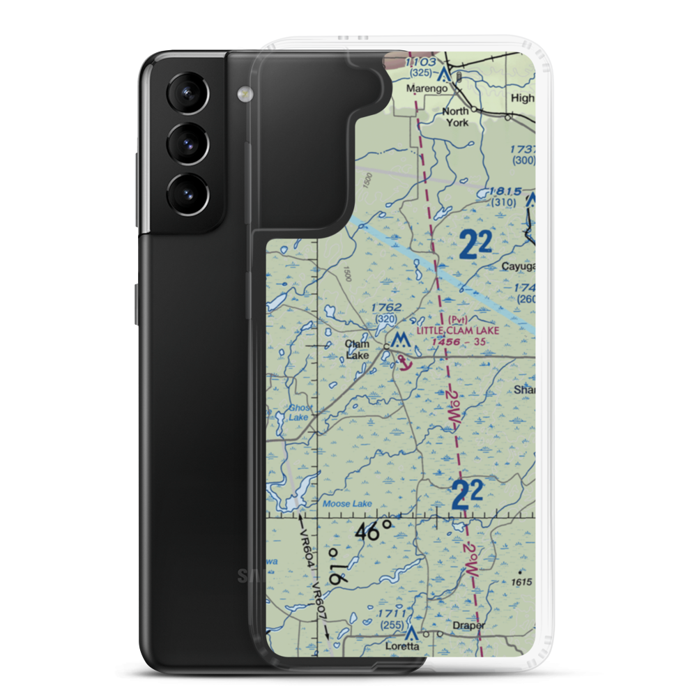 Little Clam Lake Seaplane Base (7WI1) VFR Sectional Samsung Case Samsung Galaxy S21 Plus model shown