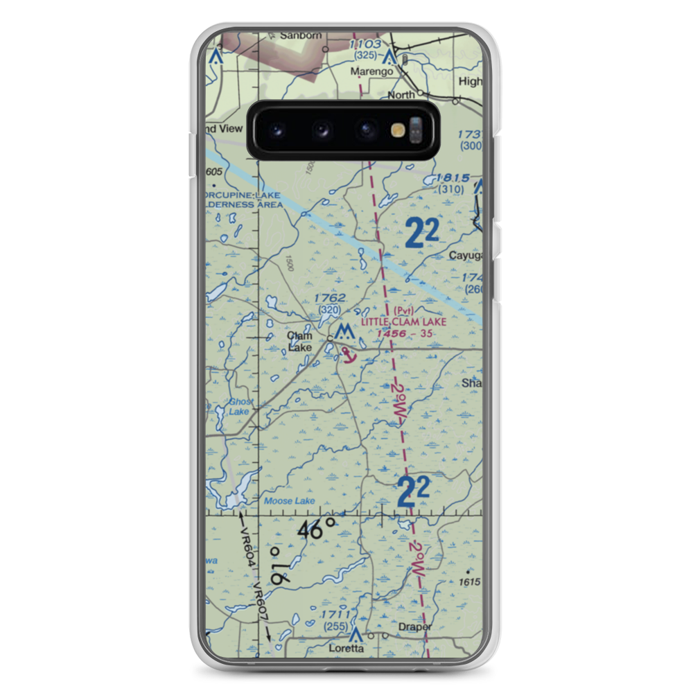 Little Clam Lake Seaplane Base (7WI1) VFR Sectional Samsung Case Samsung Galaxy S10+ model shown