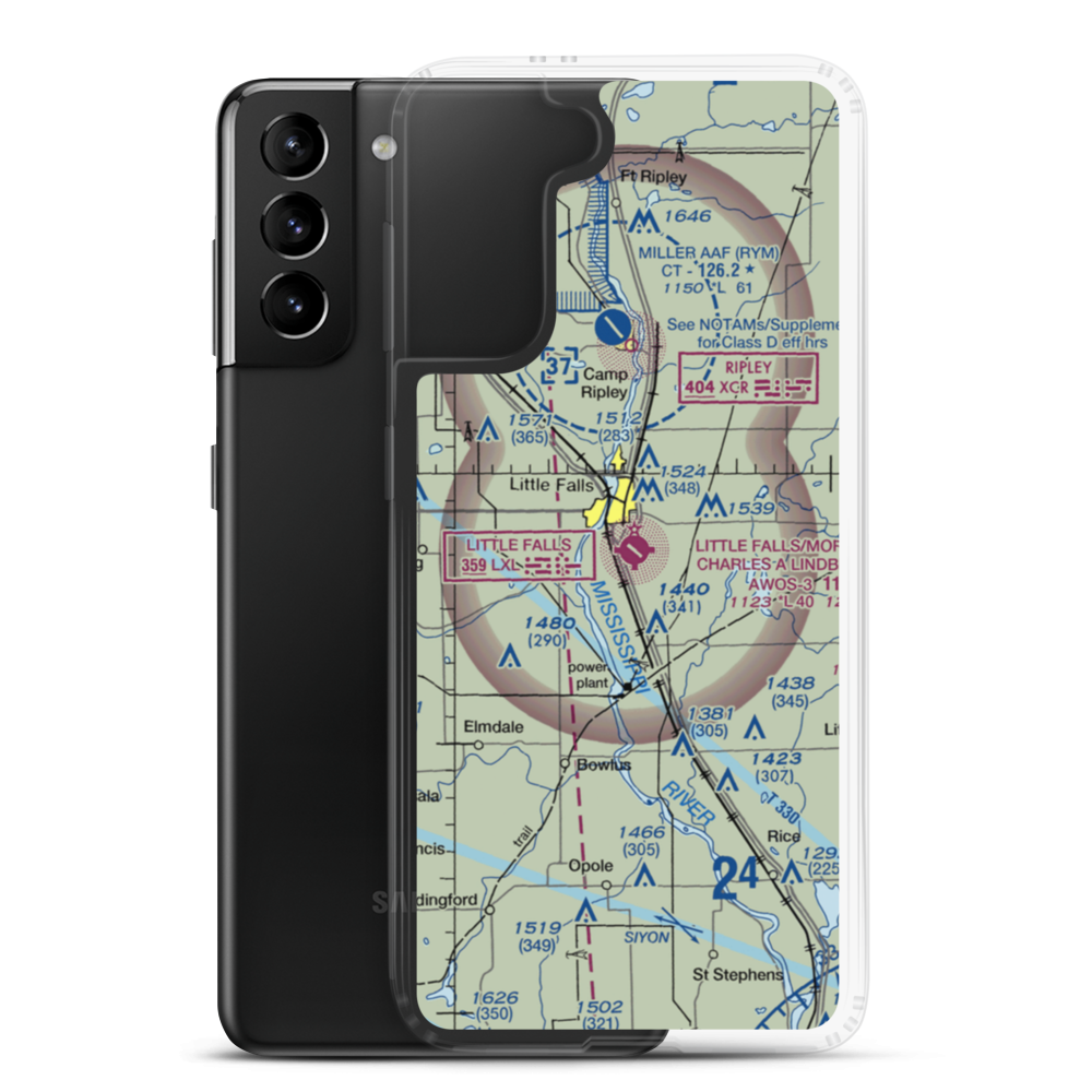Little Falls-Morrison County-Lindbergh field (LXL) VFR Sectional Samsung Case Samsung Galaxy S21 Plus model shown