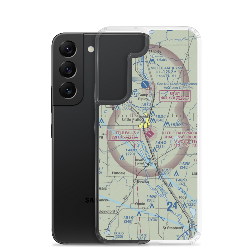 Little Falls-Morrison County-Lindbergh field (LXL) VFR Sectional Samsung Case Samsung Galaxy S22 model shown