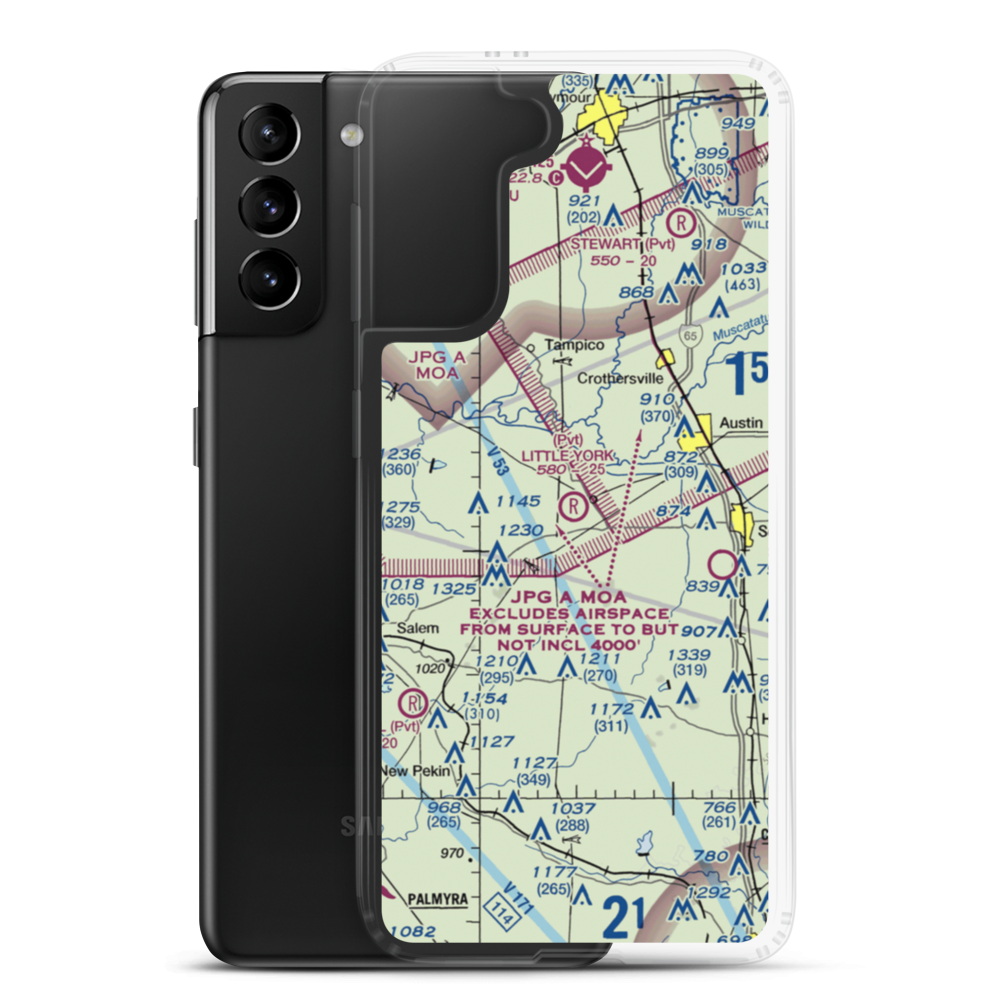 Little York Airport (63IN) VFR Sectional Samsung Case Samsung Galaxy S21 Plus model shown