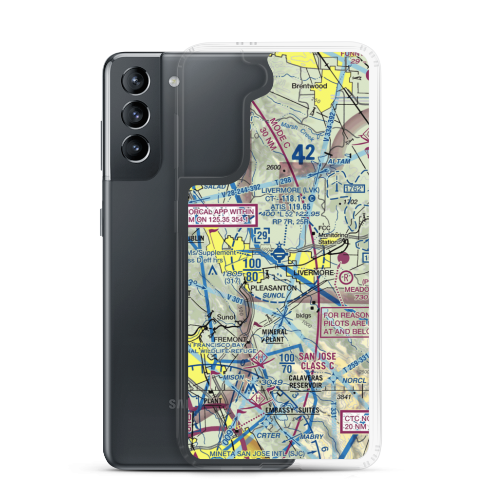 Livermore Municipal Airport (LVK) VFR Sectional Samsung Case Samsung Galaxy S21 model shown