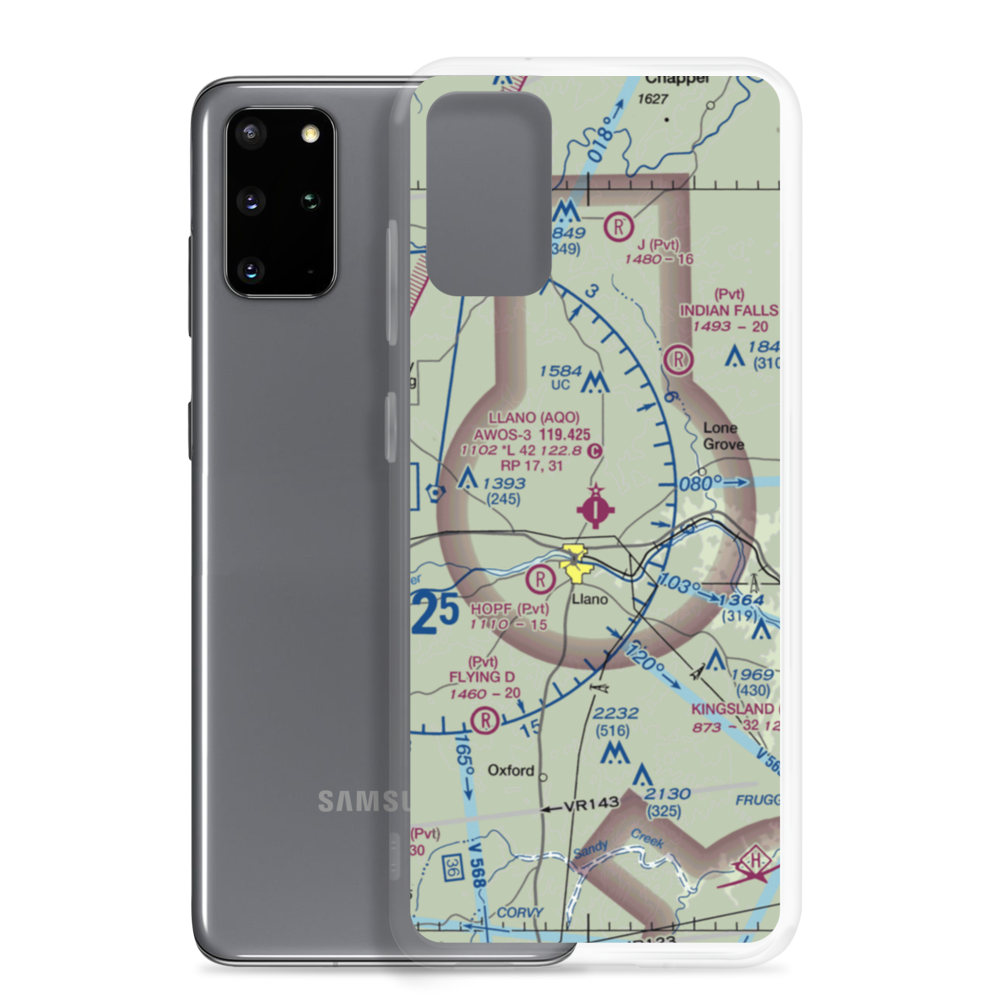 Llano Municipal Airport (AQO) VFR Sectional Samsung Case Samsung Galaxy S20 Plus model shown