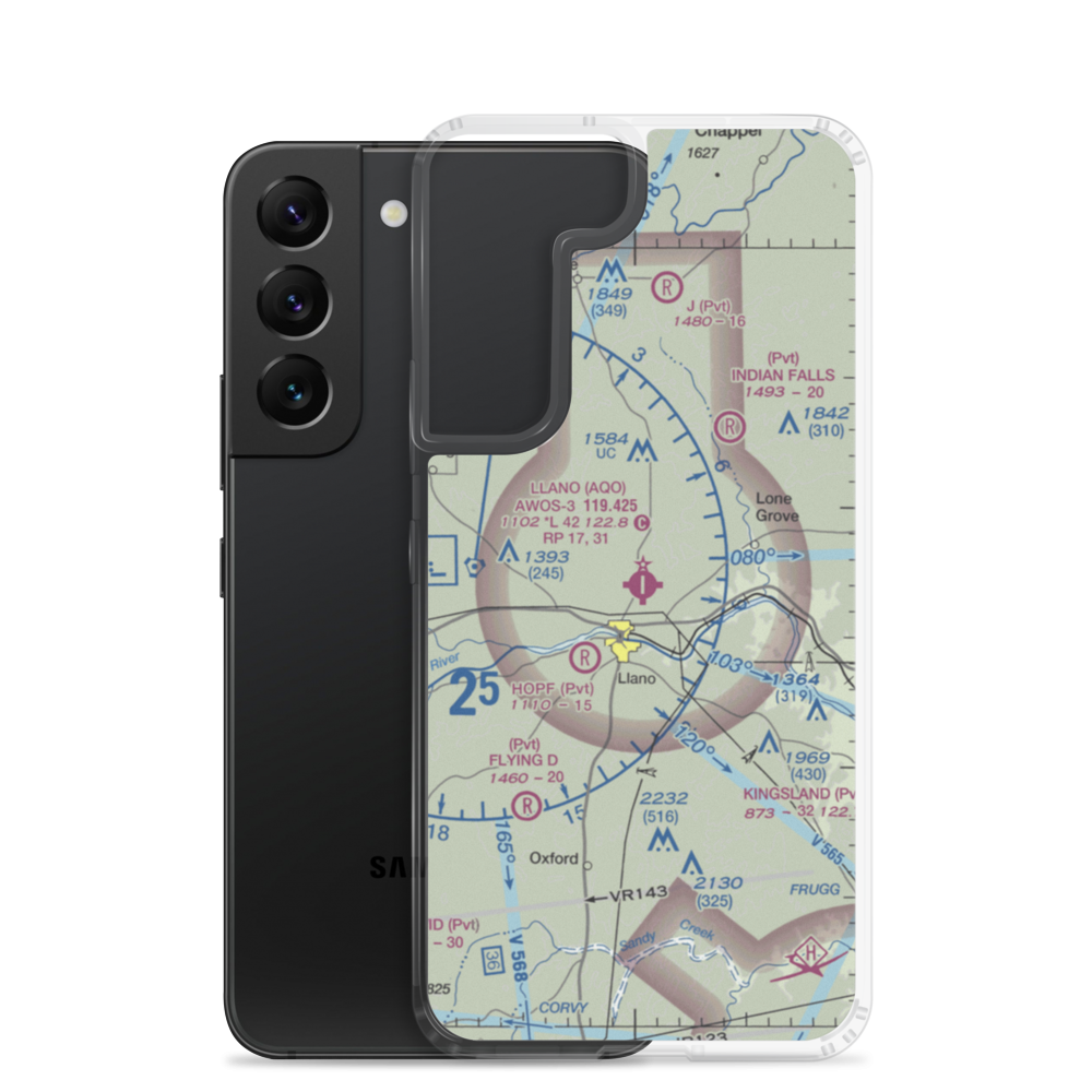 Llano Municipal Airport (AQO) VFR Sectional Samsung Case Samsung Galaxy S22 model shown