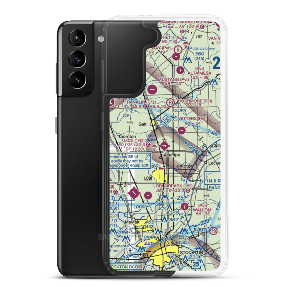 Lodi Airport (1O3) VFR Sectional Samsung Case Samsung Galaxy S21 Plus model shown