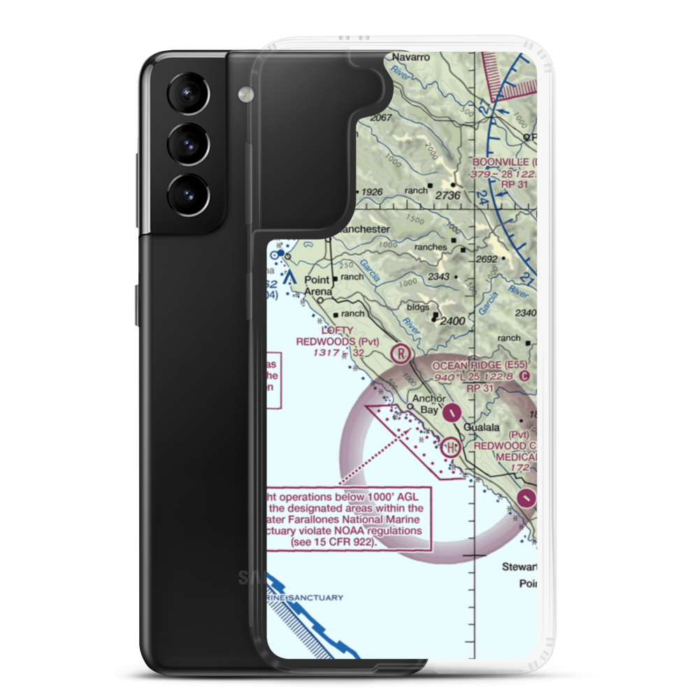 Lofty Redwoods Airport (53CL) VFR Sectional Samsung Case Samsung Galaxy S21 Plus model shown