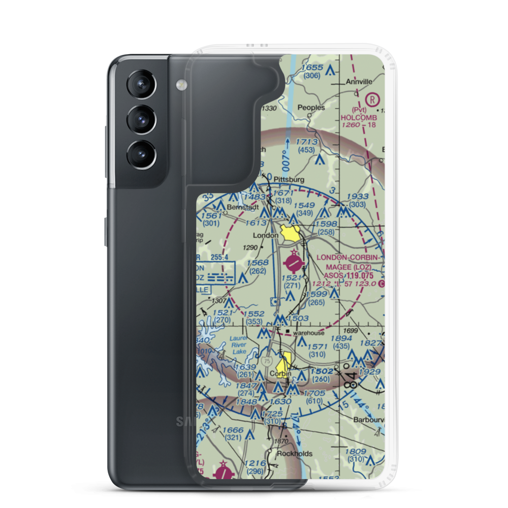 London-Corbin Airport/Magee Field (LOZ) VFR Sectional Samsung Case Samsung Galaxy S21 model shown