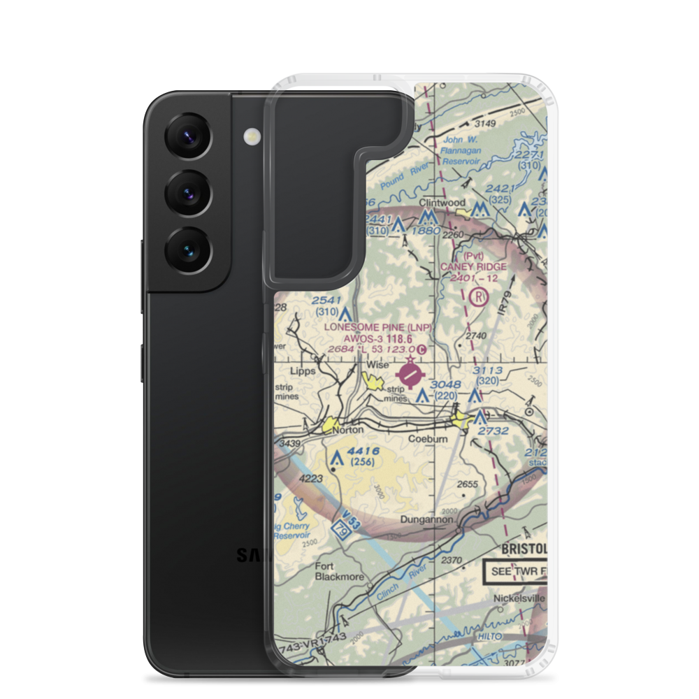 Lonesome Pine Airport (LNP) VFR Sectional Samsung Case Samsung Galaxy S22 model shown
