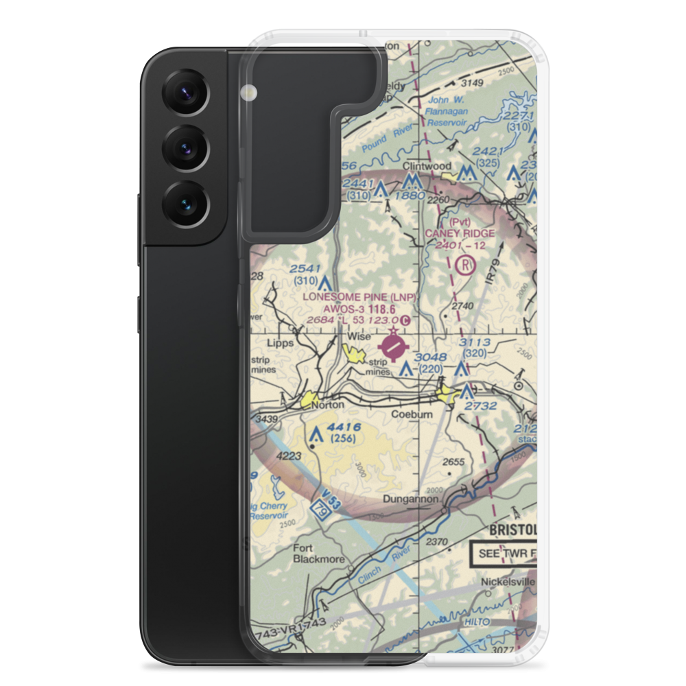 Lonesome Pine Airport (LNP) VFR Sectional Samsung Case Samsung Galaxy S22 Plus model shown