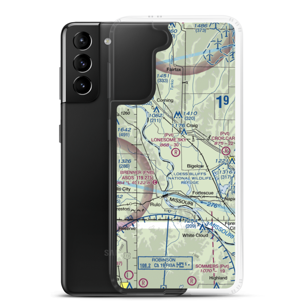Lonesome Sky Airport (MO24) VFR Sectional Samsung Case Samsung Galaxy S21 Plus model shown