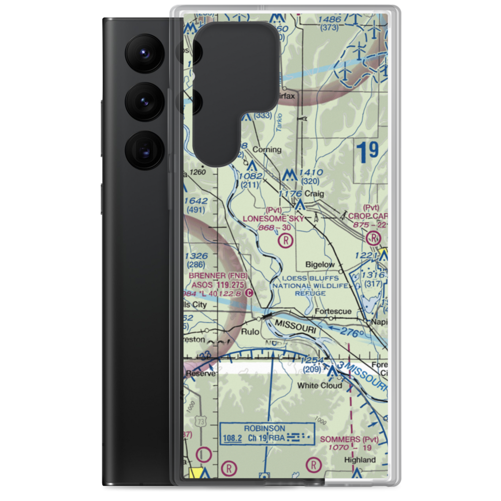 Lonesome Sky Airport (MO24) VFR Sectional Samsung Case Samsung Galaxy S22 Ultra model shown