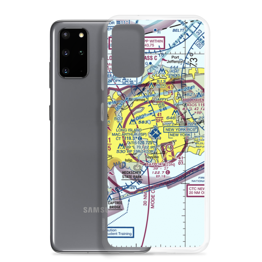 Long Island Mac Arthur Airport (ISP) VFR Sectional Samsung Case Samsung Galaxy S20 Plus model shown