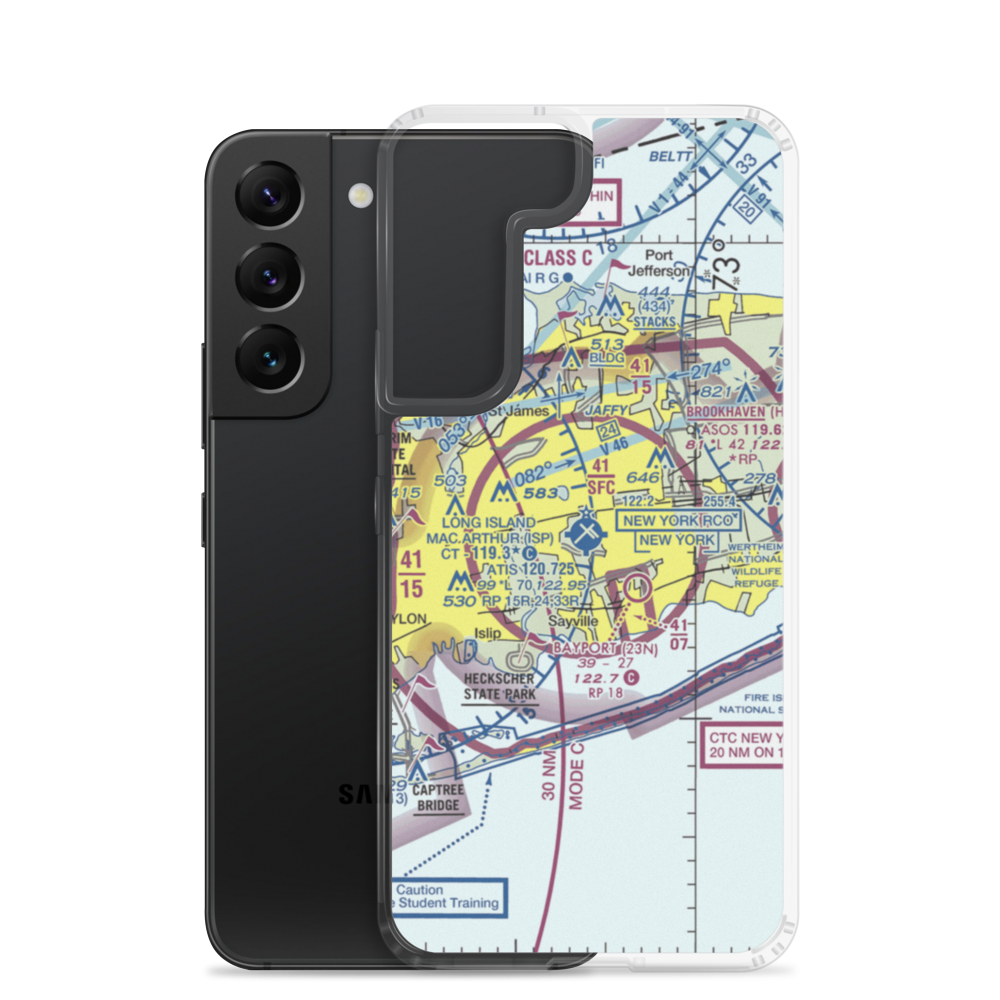 Long Island Mac Arthur Airport (ISP) VFR Sectional Samsung Case Samsung Galaxy S22 model shown