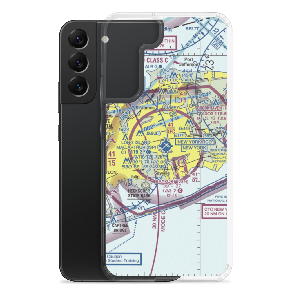 Long Island Mac Arthur Airport (ISP) VFR Sectional Samsung Case Samsung Galaxy S22 Plus model shown