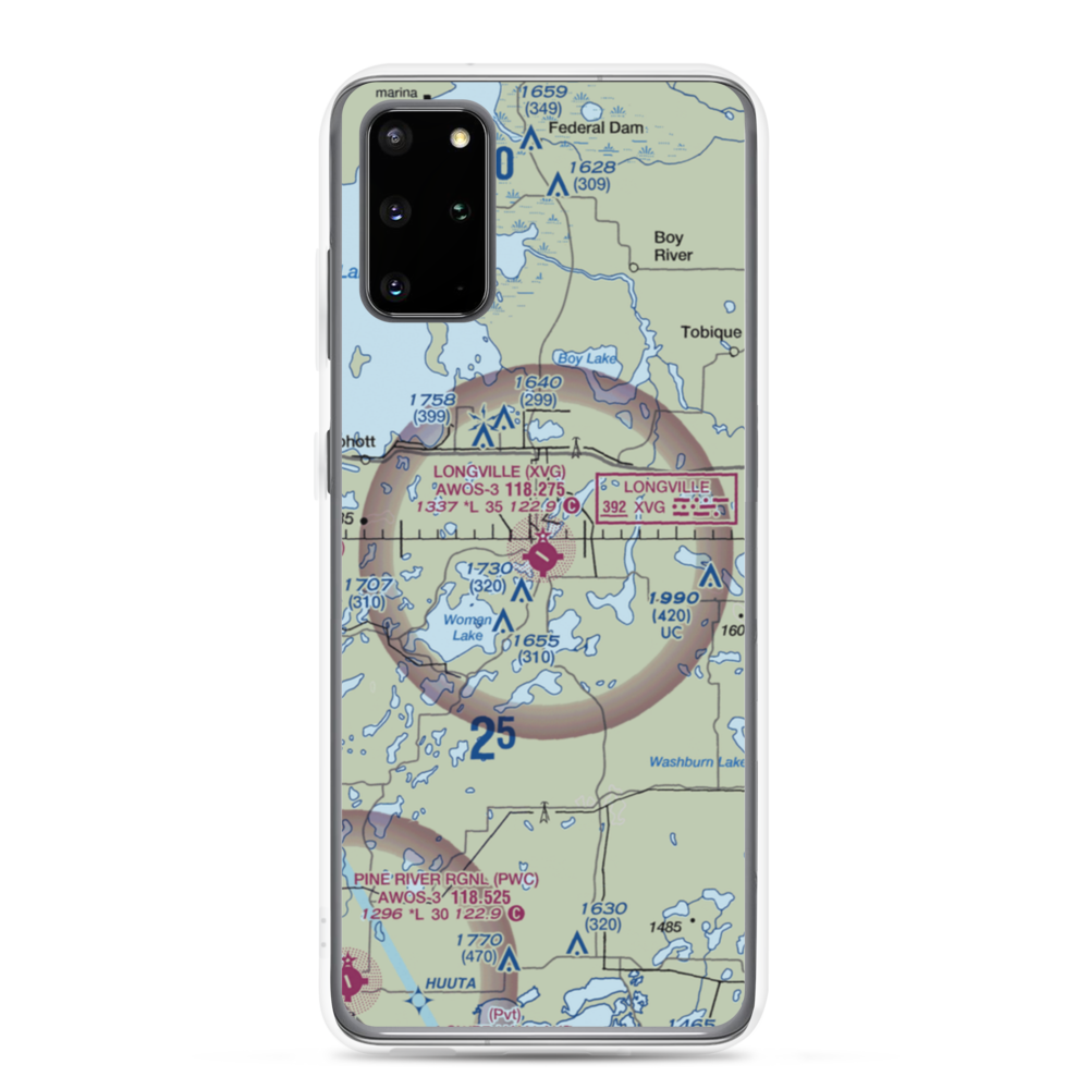 Longville Municipal Airport (XVG) VFR Sectional Samsung Case Samsung Galaxy S20 Plus model shown
